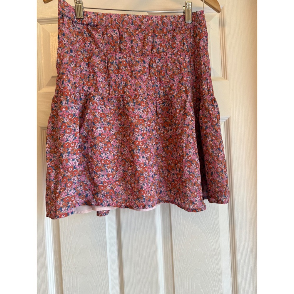 Sanctuary Floral Mini Skirt Womens Medium Pink Smocked Tiered Ruffle CS0338R6G